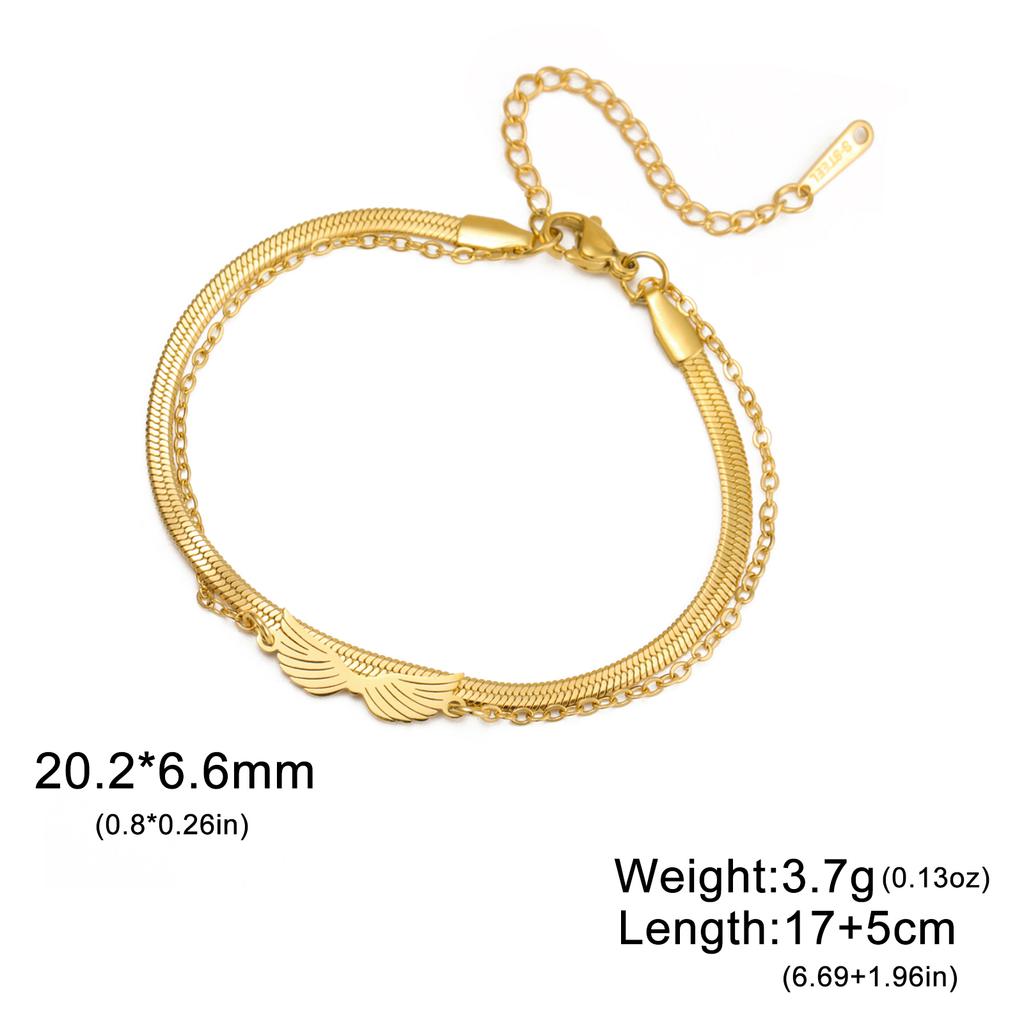 Angel Wing Charm Bracelet for Women Stainless Steel Gold Double Layer Snake Chain Bracelets Trendy Jewelry