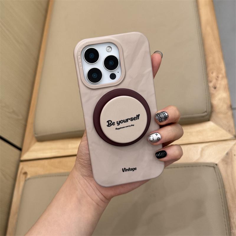 

Fashion Simple Khaki Magnetic Phone Case For iPhone 17 Pro 15 16 14 Pro Max Cover with Holder Shockproof Cases For Magsafe Cute For iPhone 17ProMax