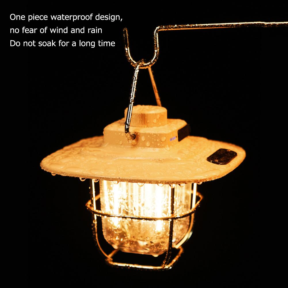 LED Camping Lantern Vintage Portable Hanging Camping Lamp Stepless Dimming Waterproof IPX4 Rechargeable for Hiking Camp for Home