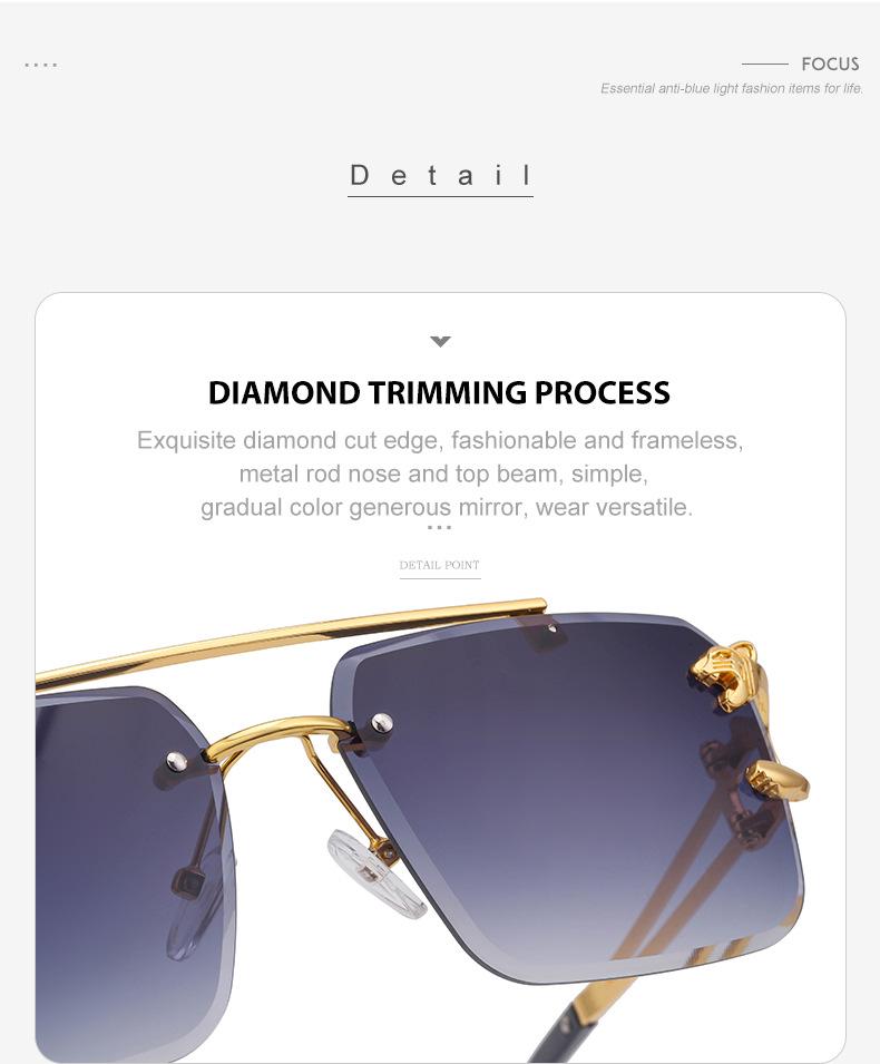 Unisex Retro Double Bridge Leopard Frameless Cut Edge Sunglasses