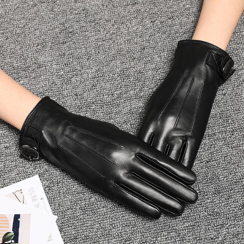 Leather Gloves For Women In With Fleece And Warmth, Sheepskin Touch Screen, Thin Thickened Goatskin, Riding And Driving, Windproof And Cold