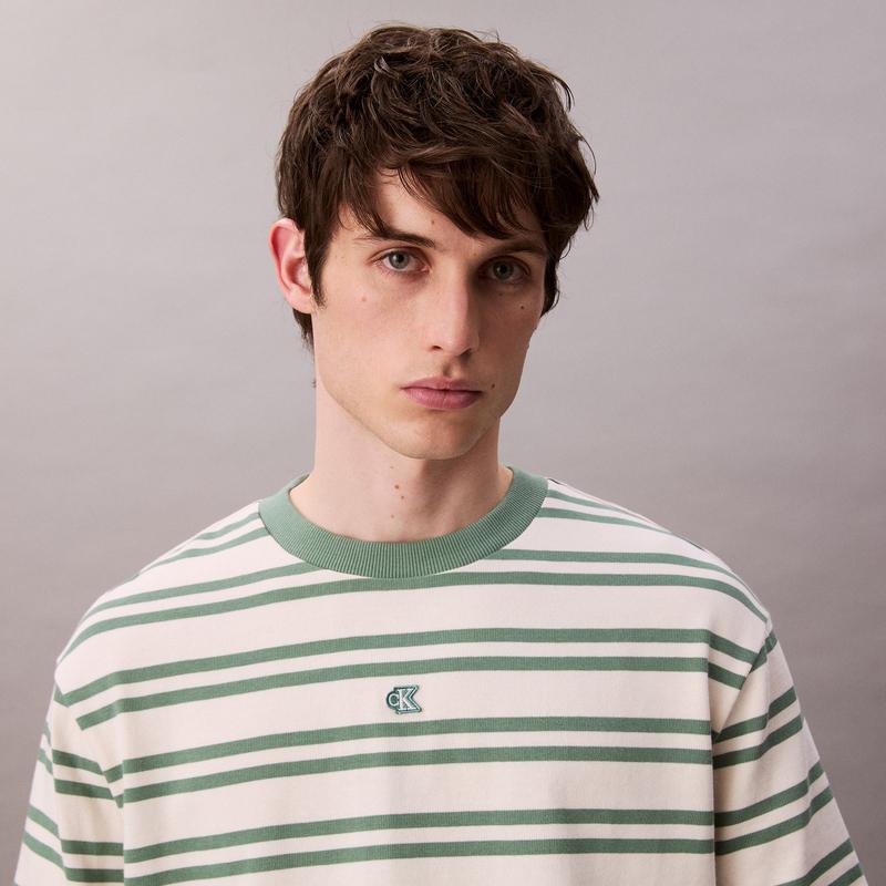 Calvin Klein American Casual Commuter Striped Cotton Loose Short Sleeve T-Shirt Men Tops 4RC235G