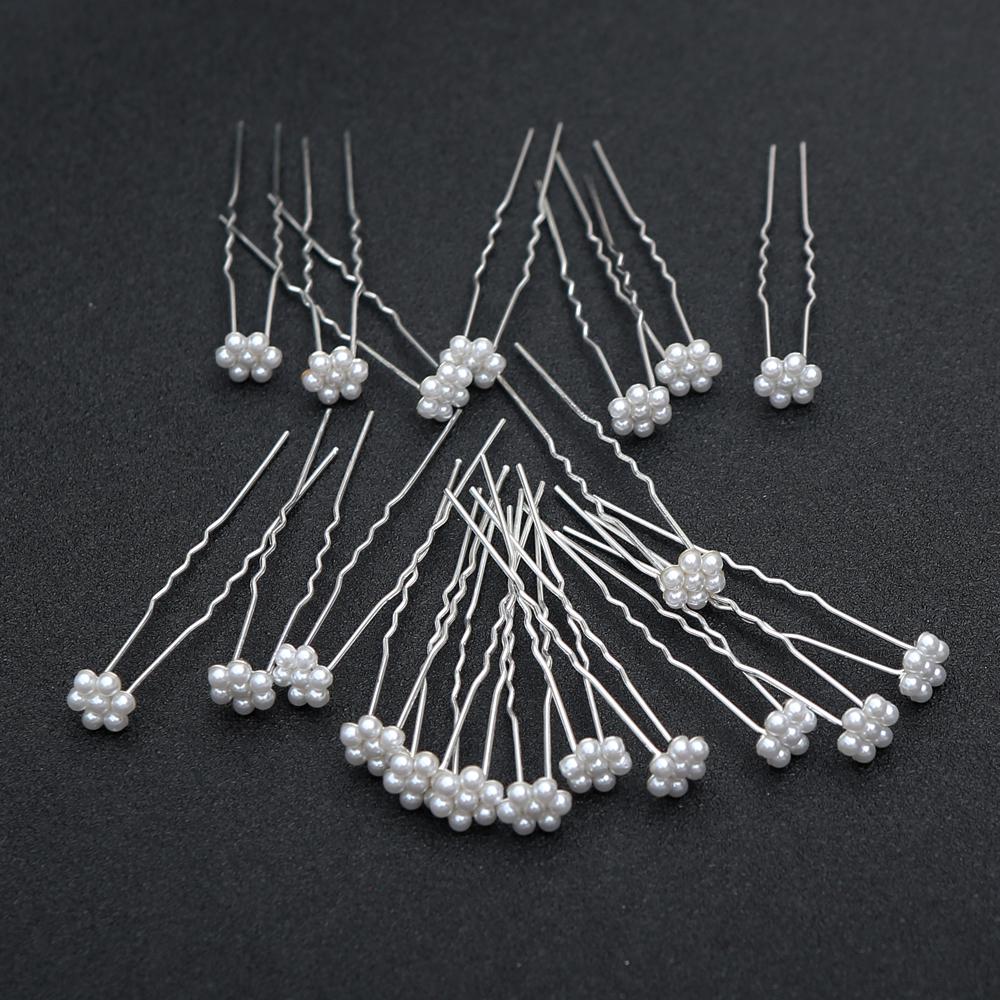 20pcs Fashion Luxury Pearl Plum Blossom Bridal Hairpin Vintage U-Shape Alloy Hairpin Fork Floral Headpiece Wedding Hair Jewelry