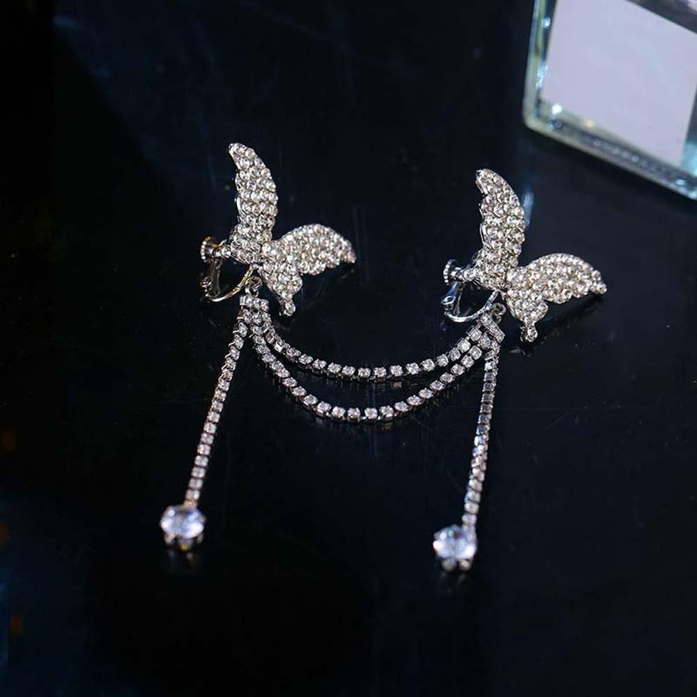 1 pair Luxury Rhinestone Butterfly Earrings Zinc Zinc Alloy Shiny Temperament Eardrops  Bride
