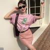 Harajuku lustiger Druck Kurzarm T-Shirts Damen Sommer reine Baumwolle Lässig übergroßes T-Shirt Damen Streetwear pink Y2k Oberteile