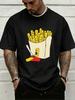 Royal Blue Unisexs Short Sleeve Top Funny Dead Fry With Ketchup Fork Comic Print Loose Fit Cotton Teen Daily Streetwear Tee