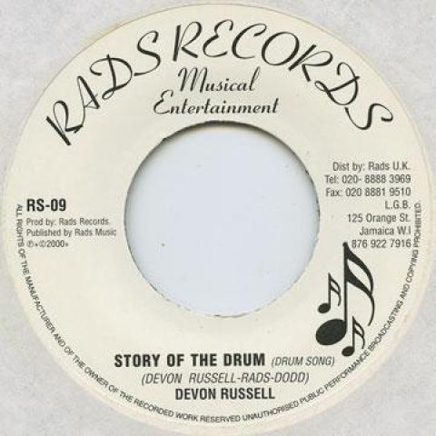 

7inch Record DEVON RUSSELL - Story Of The Drum RS09 Rads Records UK 1996 UK Reggae, Ska & Dub
