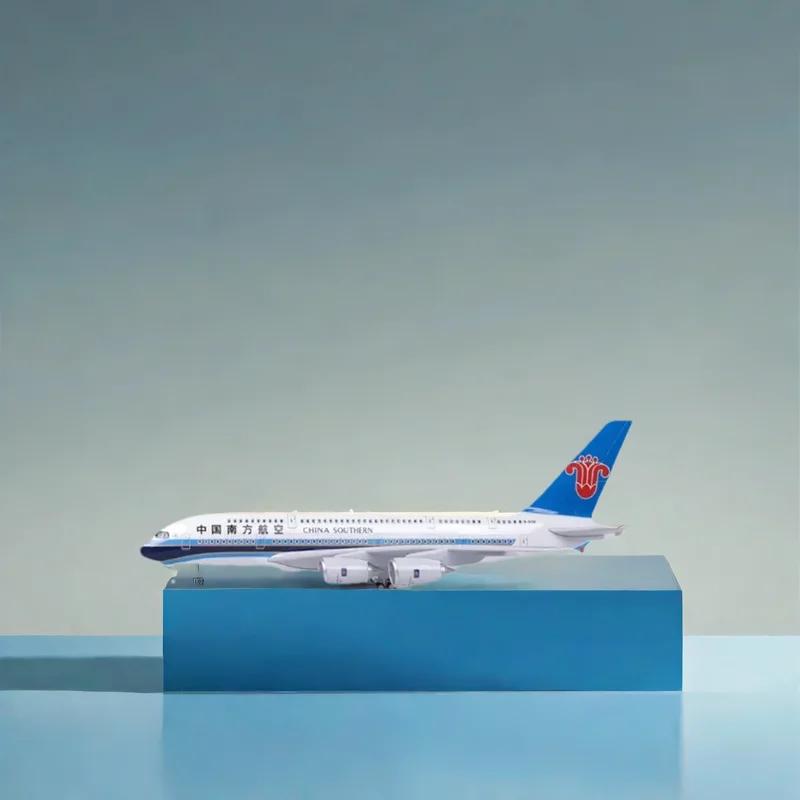 1/160 Scale Diecast Resin 46cm A380 Air Bus Passenger Aircraft China Southern Airlines Airplane Model Airways with Cabin Lights