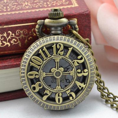 Vintage Steampunk Retro Bronze Design Taschenuhr Quarz Anhänger Halskette Geschenk