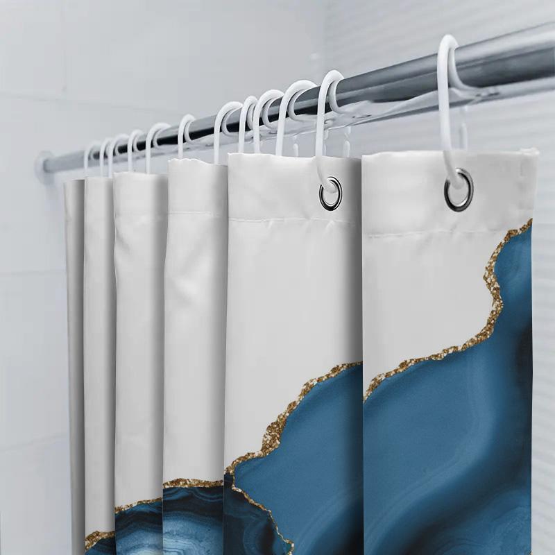 Luxury Blue Agate Shower Curtain Geode Print Bathroom Decor Waterproof Bath Mat Set With Rod Pocket For Home Decoration (180X200