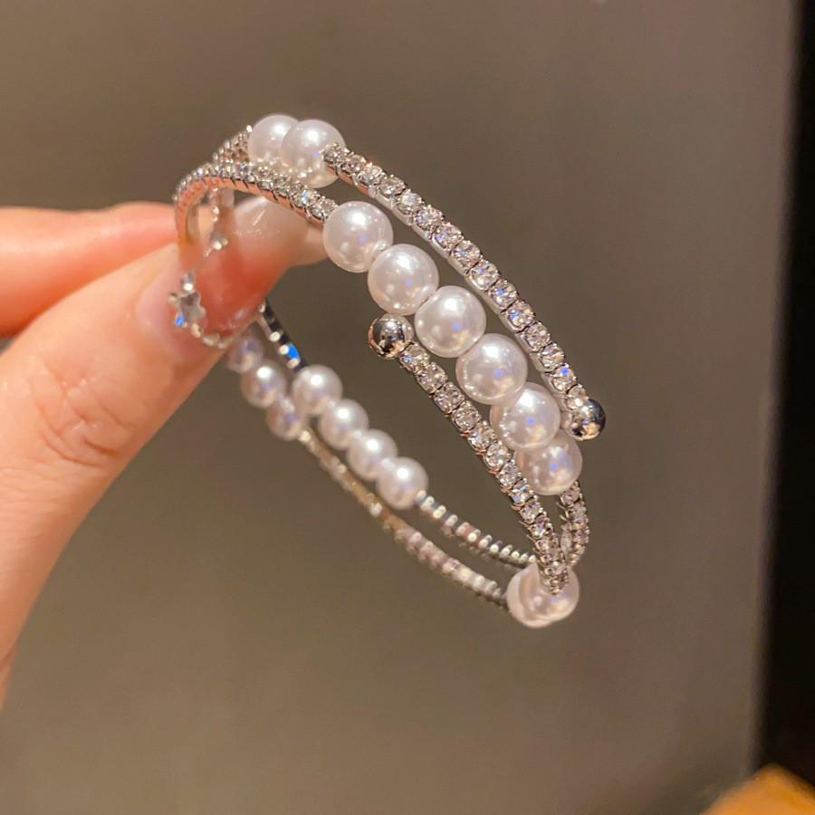 Super Flash Zircon Round Heart-shaped Flower Multi-layer Open Bracelet Exquisite and Beautiful Bracelet Light Luxury Jewelry Women