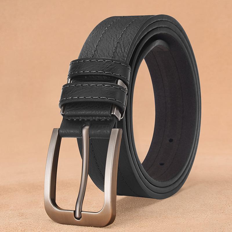 

Мужской ремень из сплава с пряжкой-булавкой, деловой ремень из перфорированной кожи для джинсов 130cm чёрный