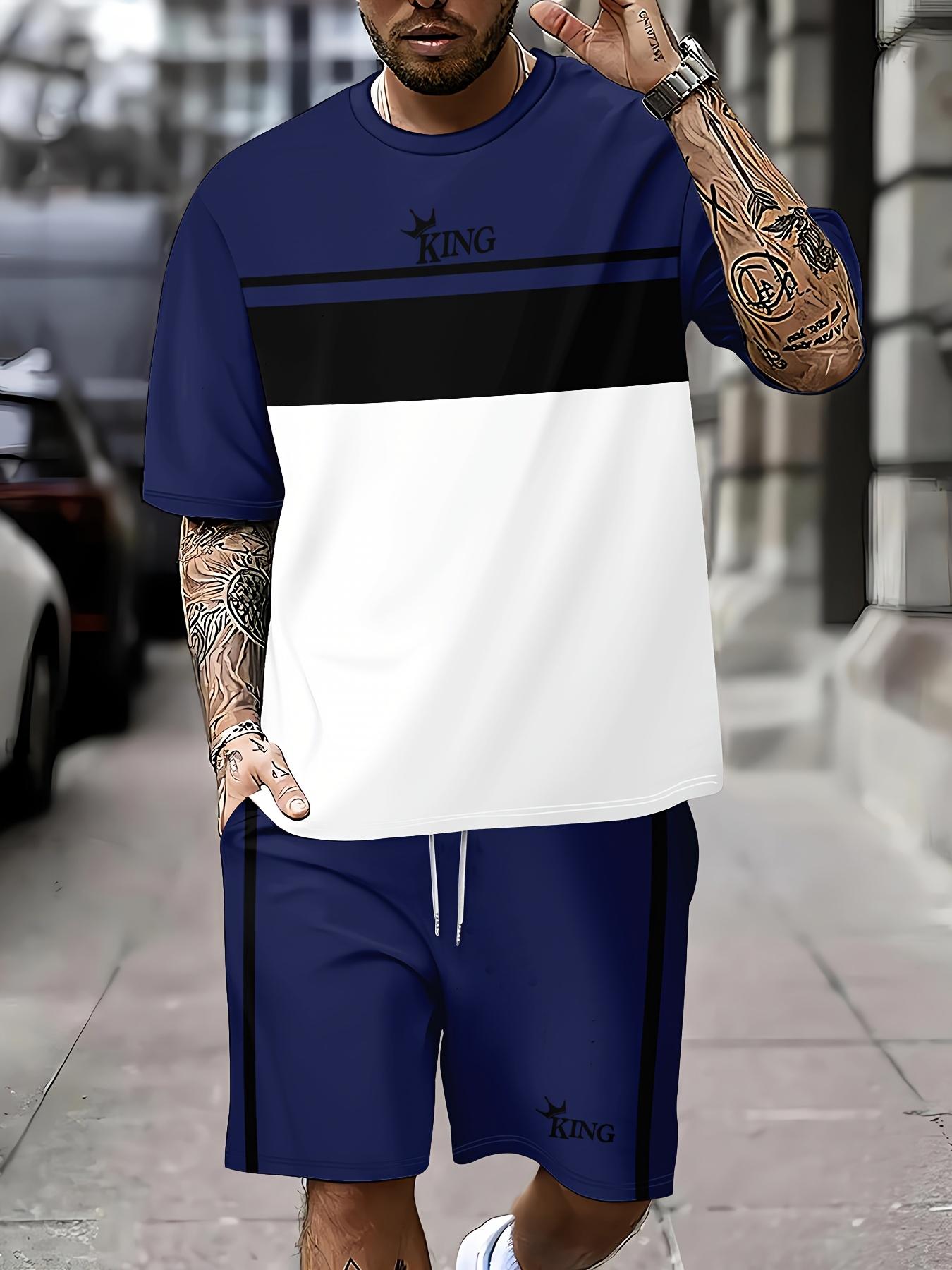 

Summer New Arrival Men s Casual Two-Piece Set Striped 3D Print Short-Sleeve Shirt and Athletic Shorts Set Men sSet 6XL