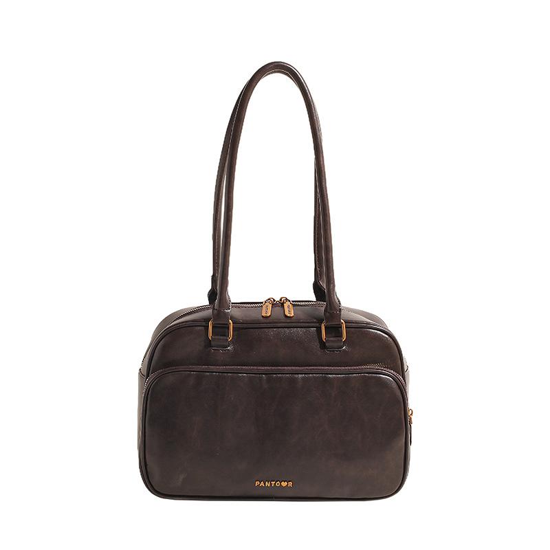 Autumn Retro Portable Bowling Bag Women's 2025 New Simple Niche Underarm Bag Large-capacity Briefcase