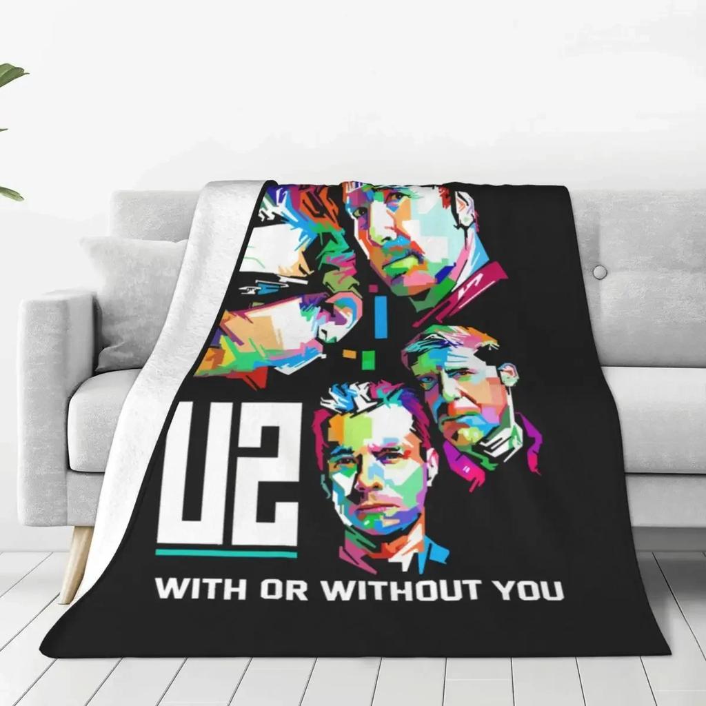 U2 Rock Band Blanket Member Faces Poster Vintage Camping Flannel Throw Blanket Warm Soft Bedroom Design Bedspread Gift