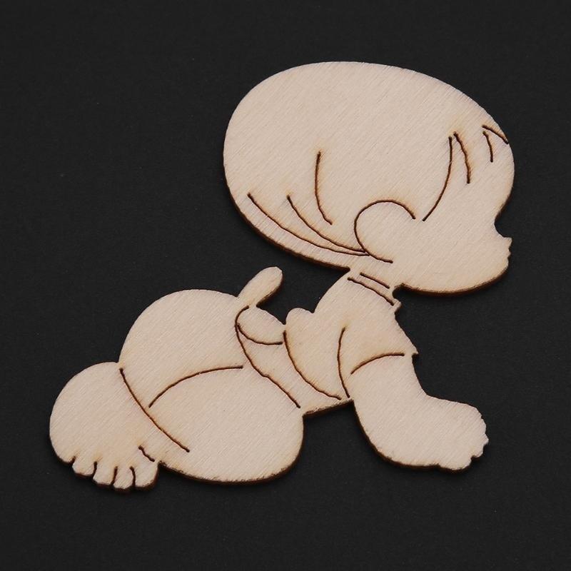 20Pcs Laser Cutting Cute Baby Shape Cards Wooden Chips Craft DIY Wedding Decoration Baby Shower Supp