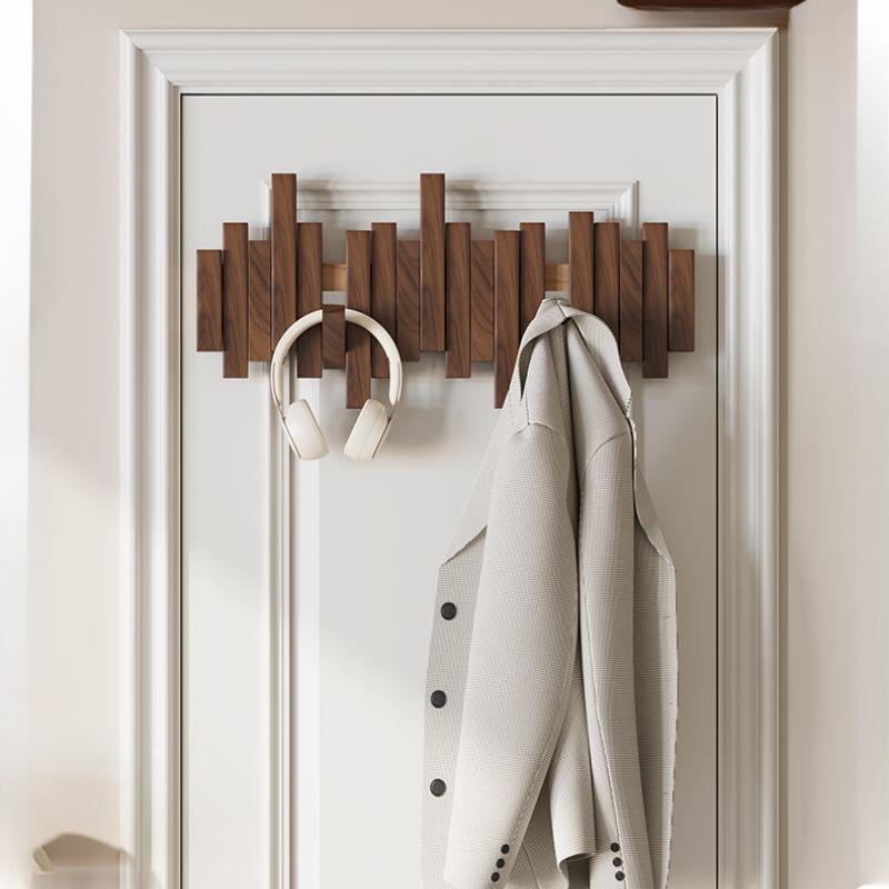 Wandmontierter Klavier-Garderobenständer aus Naturholz, Wandmontage, Klappbarer Wandhakenständer, Garderobenständer für den Eingangsbereich, Hergestellt aus Holz Walnuss, Buchenholz, Wandkunst