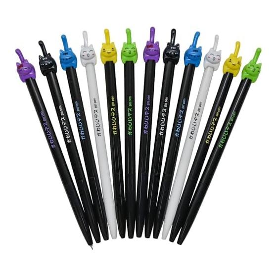 Maydahui Cute Animal Cat Gel Pens 12 Pack 0.5mm Black Ink Pens for Journaling, Fun Stationery, and Gifts