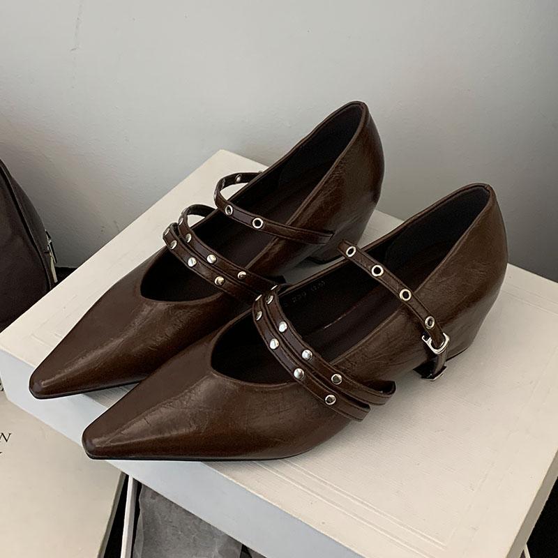 Fashion Fashion Buckle Strap Footwear Low Heel Ladies Mary Janes Shoes Shallow Female Pointed Toe Women Pumps Heeled Shoes