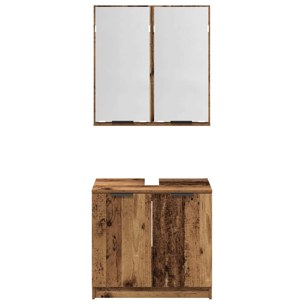 Bathroom Cabinet Set with Shelf and Door Reclaimed Wood Look Wood Based Material
