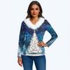Women's T Shirt Tee Christmas Print Shirt Long Sleeve Party Christmas Fleece Collar V Neck  Top