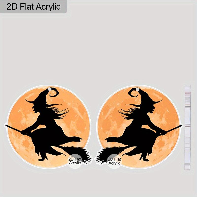 2D Flat Acrylic Halloween Witch Riding Broom Pendant Earrings, Suitable As A Holiday Gift for Women, Holiday Party Decoration Jewelry.
