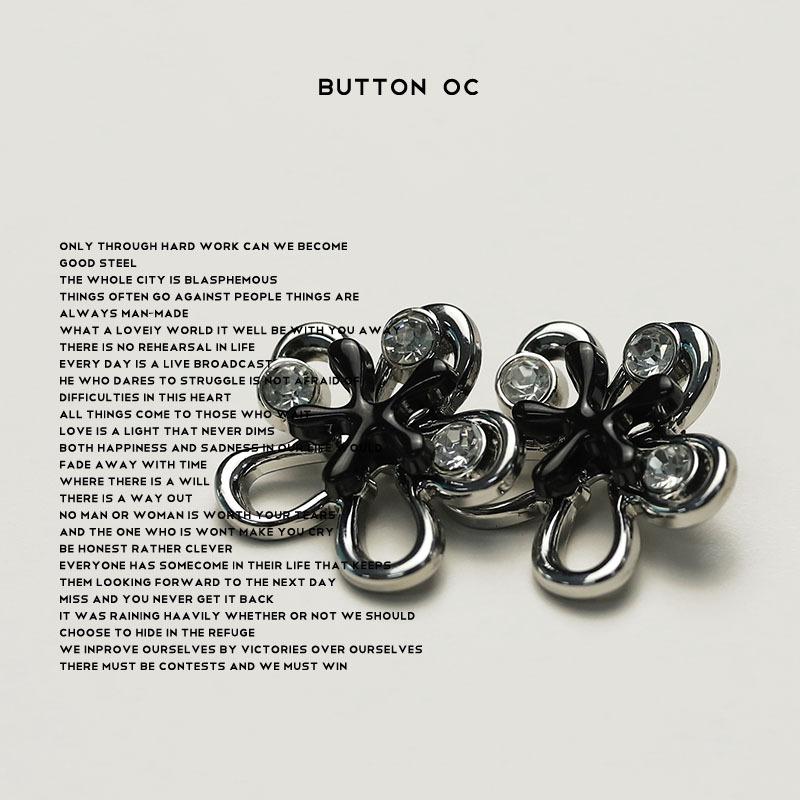 Xiaoxiang Elegant Wind Metal Button With Diamond Large Flower Silver Black Button Jacket Double-Sided Nylon Coat Button
