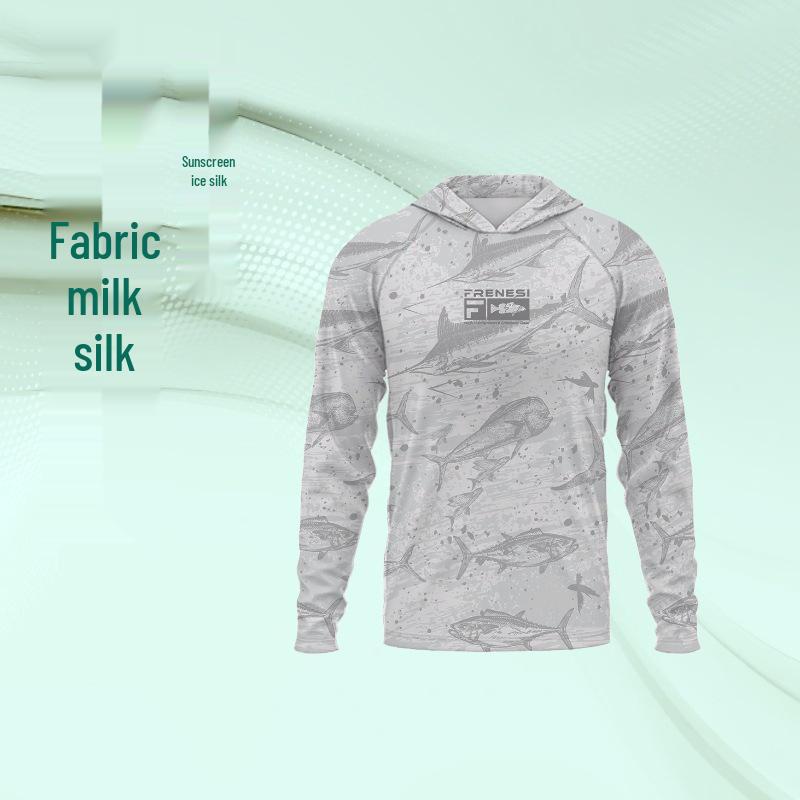 Camisa de Pesca con Capucha Unisex Protección UV - Corte Holgado, Seda de Leche Protectora del Sol para Actividades al Aire Libre en Playa y Mar