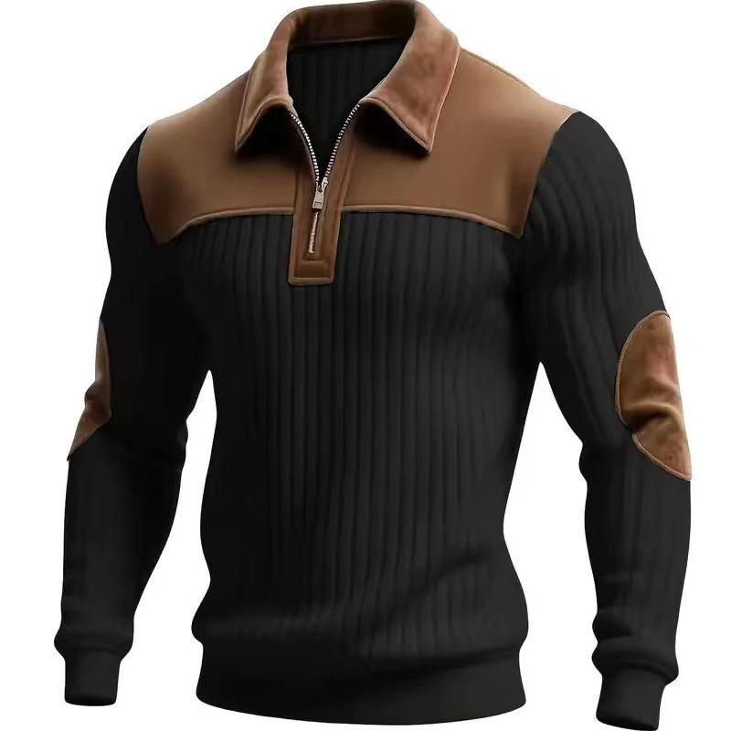 European Style Mens Knitwear Long Sleeve Patchwork Pullover Sweater Lapel Collar Casual Zipper Knitted Sweaters