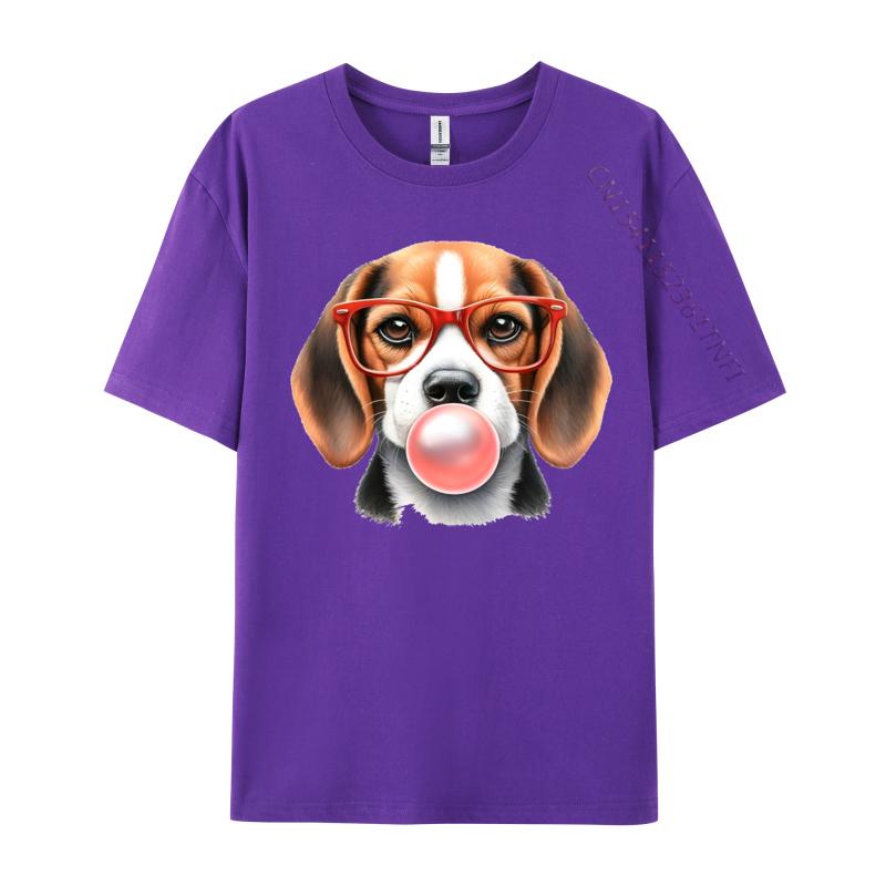 Mens TShirt Beagle Wearing Red Glasses Blowing Bubble Tshirt Unique 100 Cotton Tee Shirt Male Tshirt