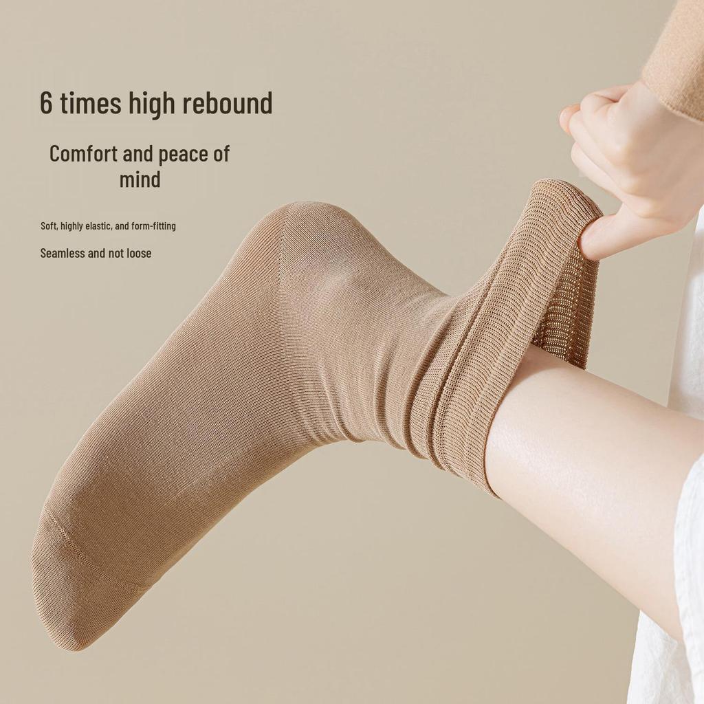 Women's Mid-Calf Cotton Socks: Autumn to Spring, Solid Color, Slouchy, Antibacterial, Deodorizing, Seamless, Postpartum.