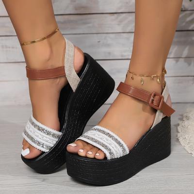 Wedge Heel Women Sandal New Summer Gladiator Designer Shoes One-line Buckle Sandals Women  Med Heels Plus Size