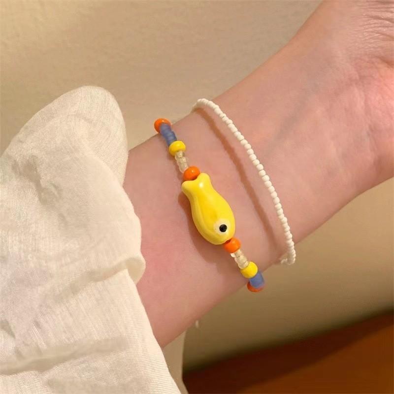 Fashionable Summer Dopamine Rainbow Beaded Flower Bracelet For Women Trendy Jewelry Gift