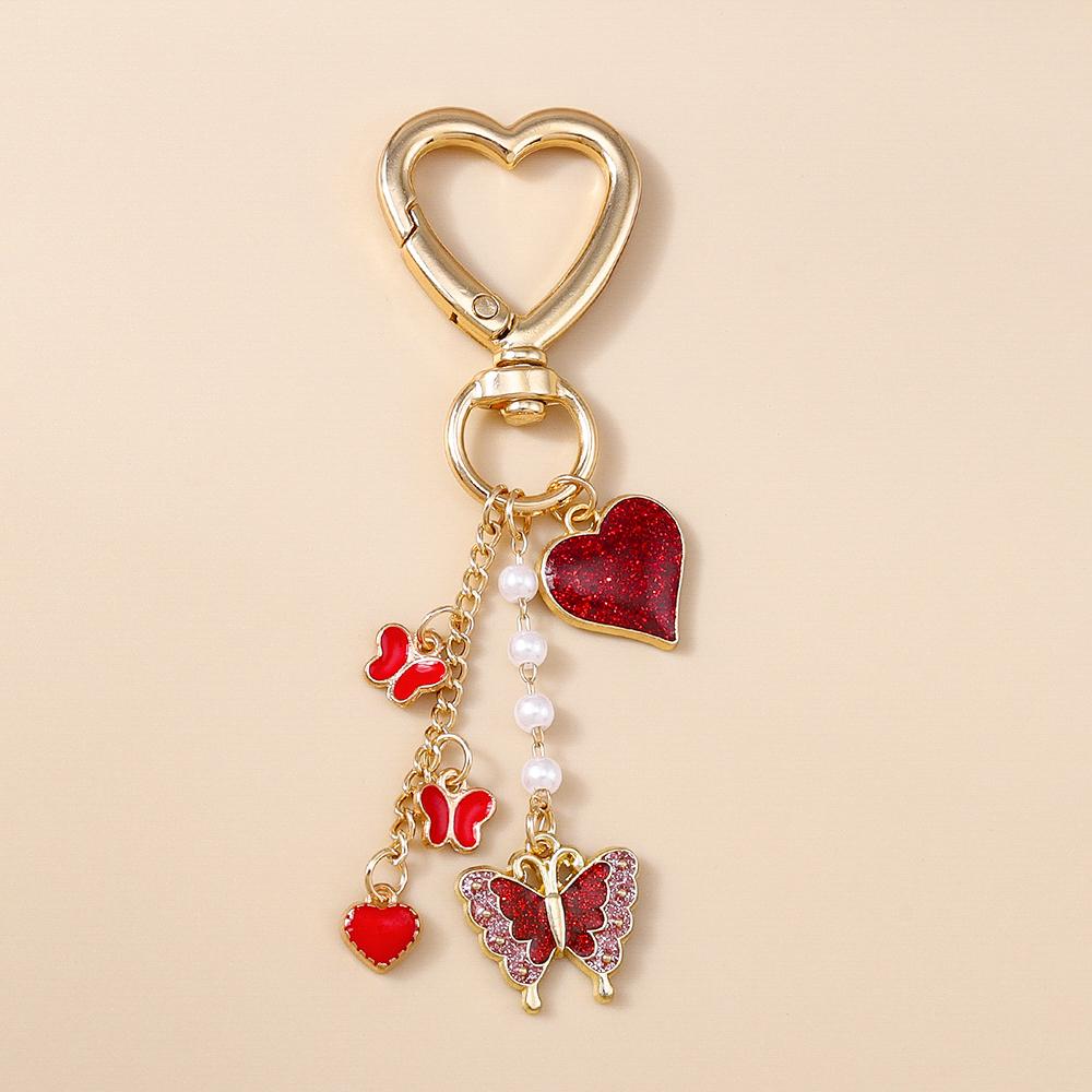 Cute Enamel Flower Butterfly Keychain Women Girls Love Heart Key Ring Pendants Handbag Decor DIY Handmade Jewelry Gifts