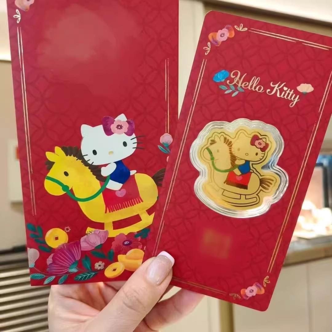 Zhou Family 999 Pure Gold Sweetheart Knight Cat Gold Foil Phone Sticker - New Year Red Envelope Creative Business Gift