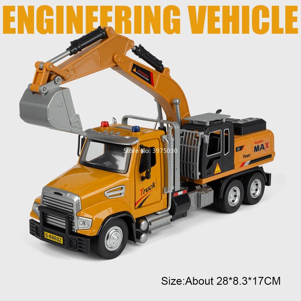 Crane Excavator Toy Cars Models Alloy Diecast Doors Opened Miniature Transport Vehicle Rubber Tires Mixer Truck Collectible Item