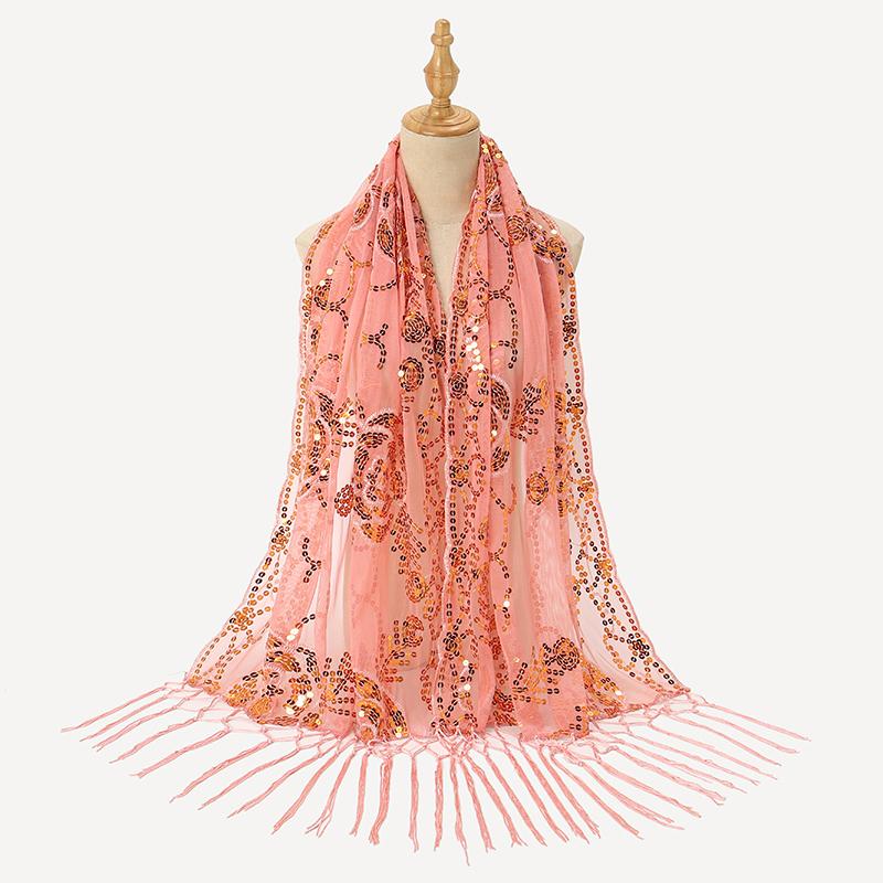 Sequin Camellia Tassels Scarf Women Luxury Shawls Woman Muslim Hijab Plain Long Cape Echarpe Femme Party Cape Tippet