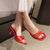 Fashion 2025 New European and American High Quality Women Shoes Bow Knot Leopard Print High Heel Slippers Women Slippers Tacones Altos