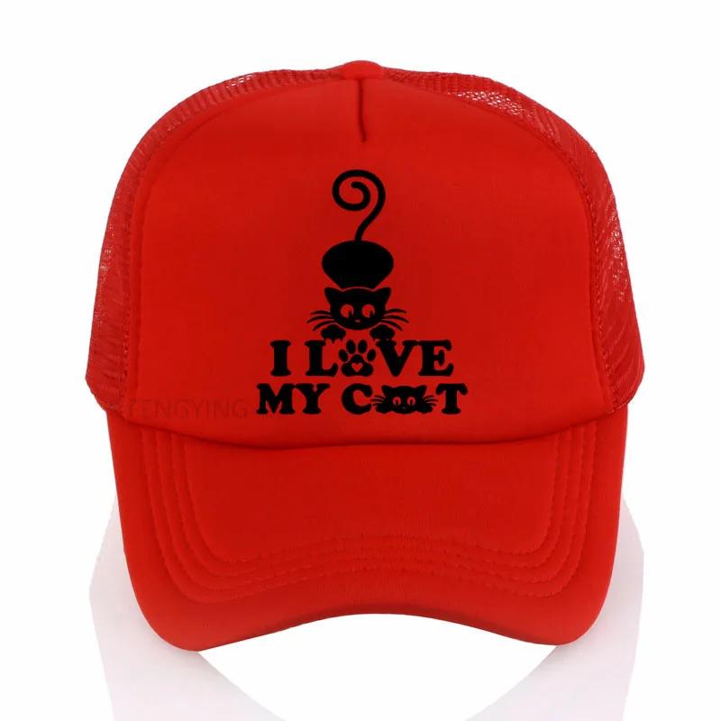 I Love My Cat print baseball cap summer Casual mesh trucker hat fashion sun snapback hats