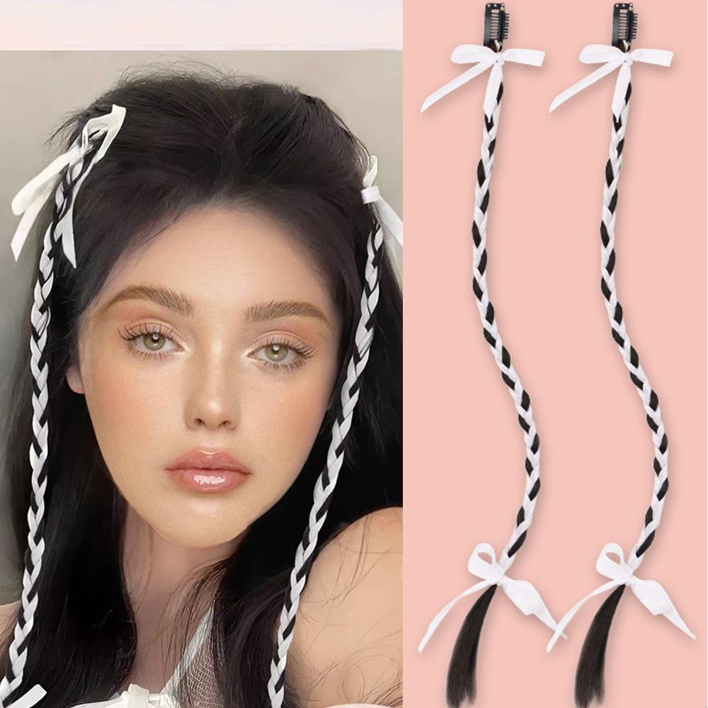 Bybrana Ribbon Atmosphere Braided Hair Extension Black Brown Synthetic Fiber Wig Pair
