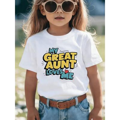 T-shirt Graphique Tailles Européennes Mignonne Mamie & Moi - T-shirt Décontracté à Col Rond pour Enfants, Lettres de Dessin Animé Amusantes, Exprimant l'Amour pour une Chère Tante
