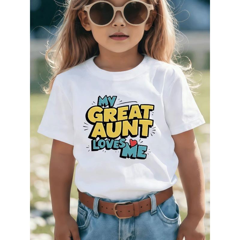 European Sizes Cute Great Aunt & Me Graphic Design T-Shirt - Casual Crew Neck Tee for Kids, Fun Cartoon Letters, Expressing Love for a Dear Aunt
