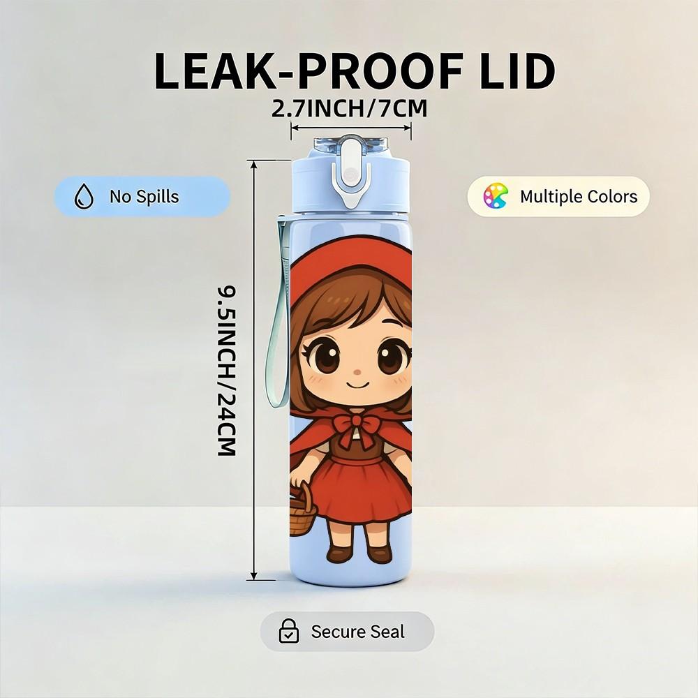 1PC Red Hood Little Red Riding Hood Print 750ml Color Plastic Sports Water Bottle Leakproof Flip Straw Lid Suitable for Sports Office Home Use