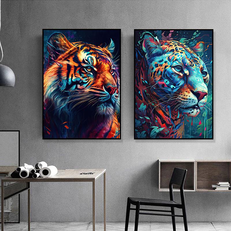 Animale În Junglă Leu Leopard Maimuță Poster Colorat Și Print Mural Living Pânză Picturi Decorative Moderne Clasice