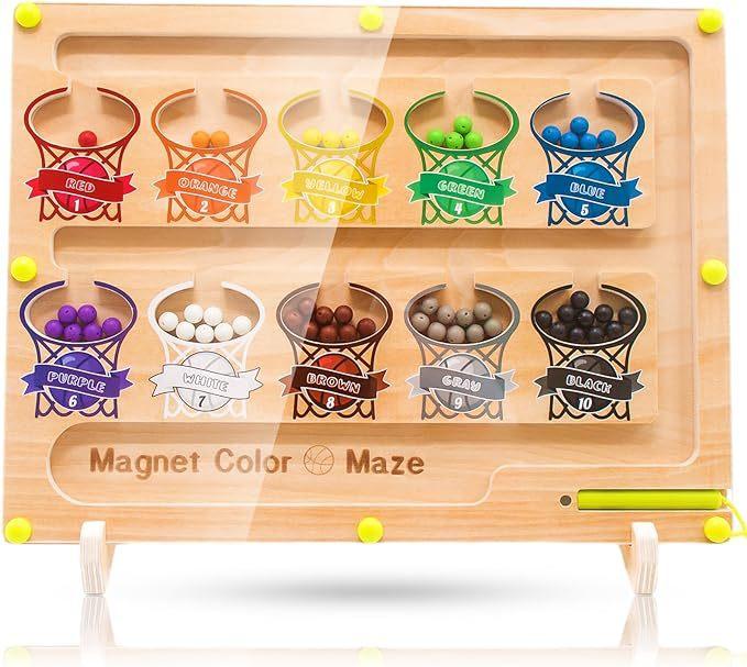 Children'S Wooden Early Education Magnetic Ball Pen Operation Color Classification Basketball Position Educational Toys