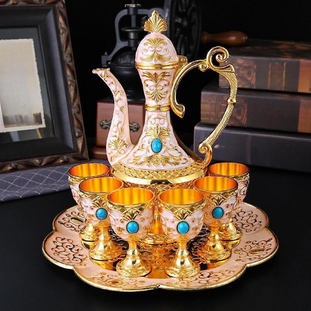 Coffee Cup And Teapot Collection, European Wine Pot Kits with Metal Glasses