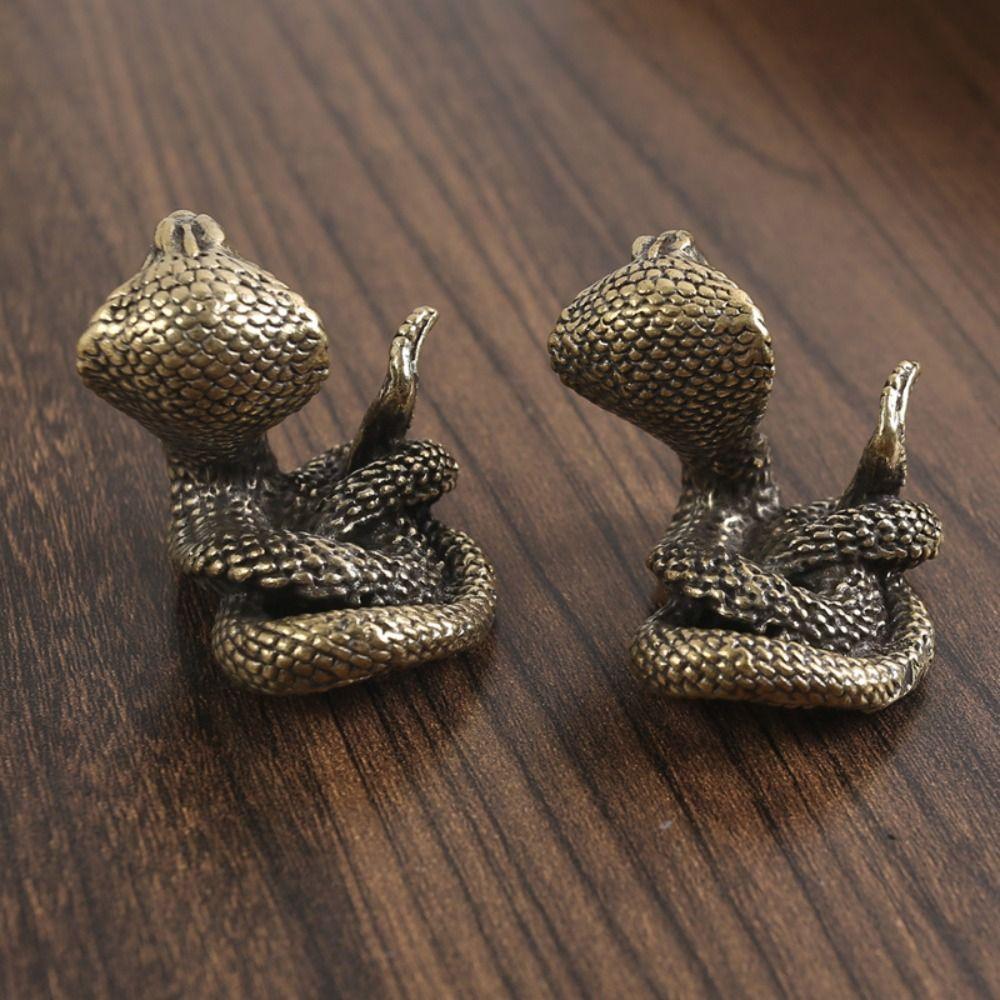 Copper Mini Cobra Statue Ancient Snake Figurines Tea Pets Brass Cobra Figurines  Birthday Gift
