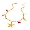 Summer Vacation Wind Plated 18k Gold Seahorse Starfish Pendant Necklace Stainless Steel Imitation Pearl Pendant Jewelry Women