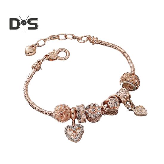 Women Bracelet Heart Shape Rhinestones Inlaid Bracelet with Adjustable Design No Fading Wear-Resistant Bracelet