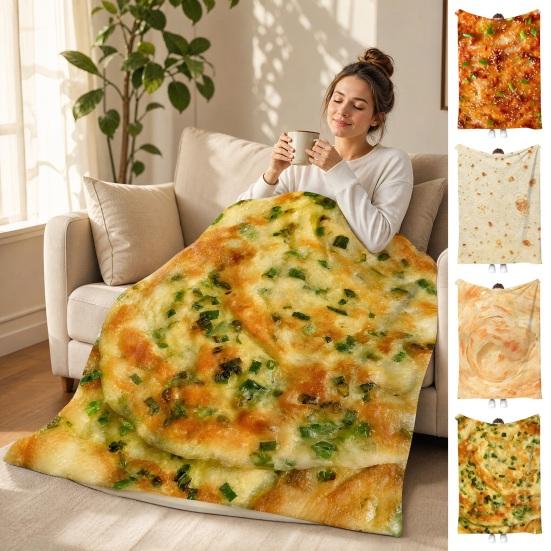 Pătură Flanelă cu Clătite Distractive, Pătură de Odihnă Creativă cu Model Realist de Clătite, Pătură Moale Confortabilă pentru Canapea, Fotoliu, Birou, Cameră de Cămine